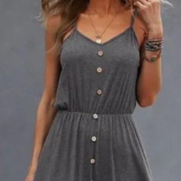 Gray Lace Buttons detail Ruffle Hem Cami Dress - Picture 6 of 6